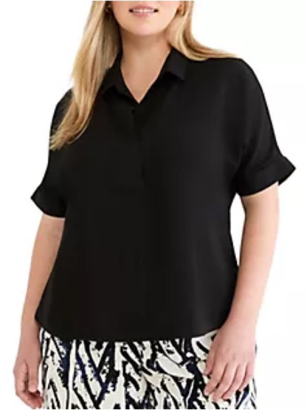 Tommy Bahama Linnea Linen Johnny Collar Top Black - Size Small